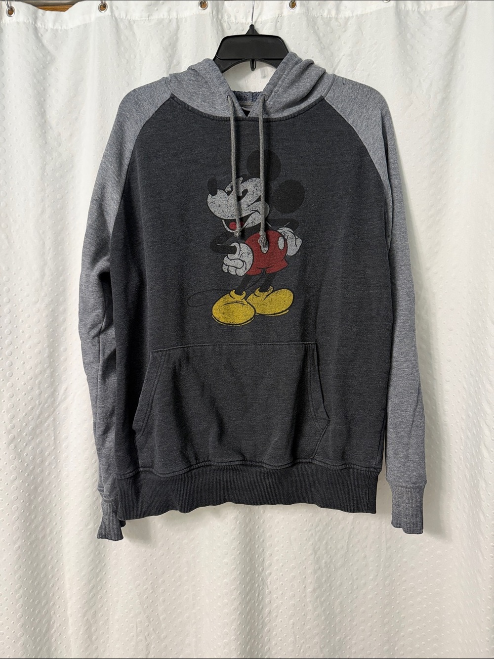 Disney Men's Two-Tone Gray Mickey Mouse Hoodie with Yellow Accents Size Large